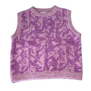 FRNCH Paris Pink Fuchsia Floral Jacquard Knit Sweater Vest Women's Size Small